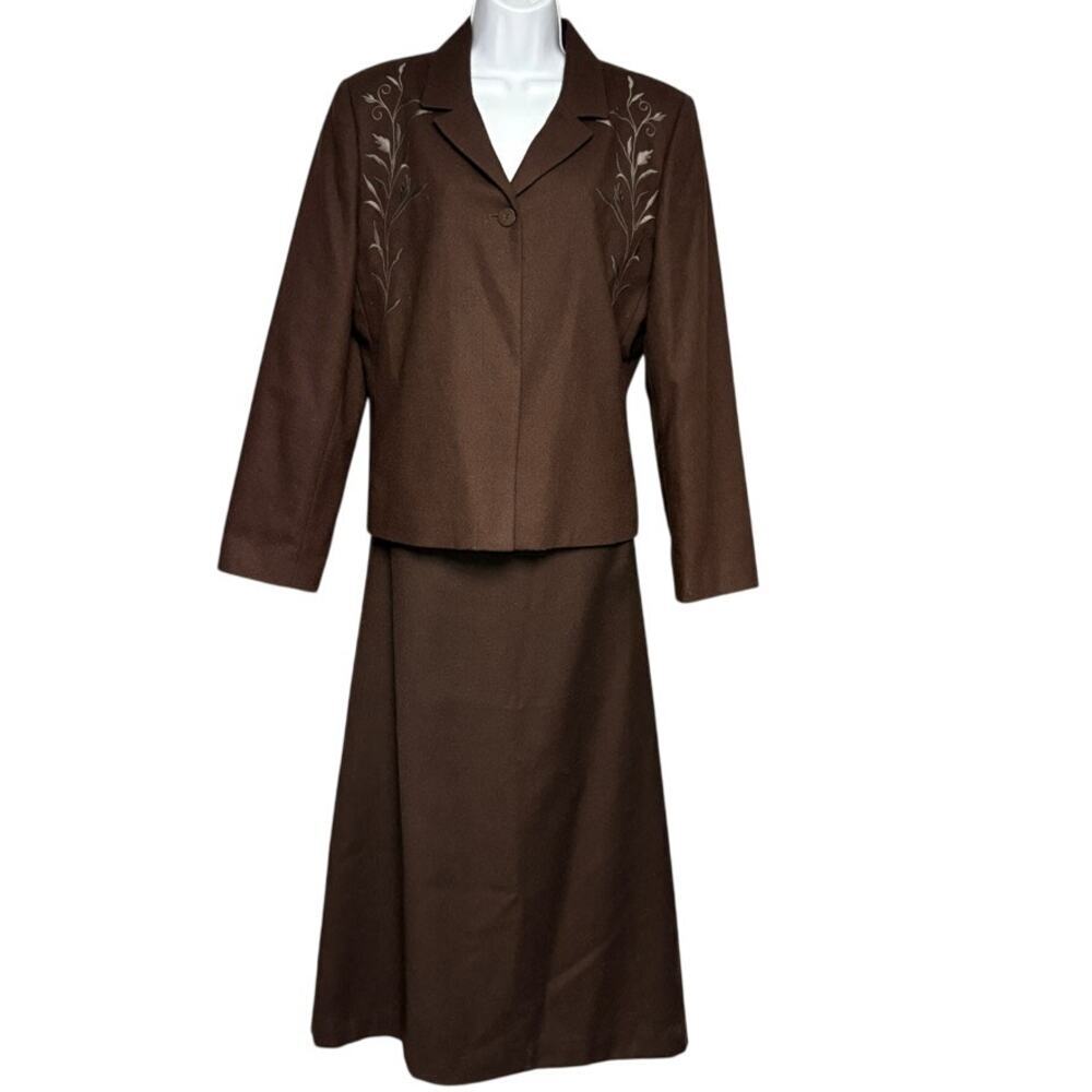 NWT Harve Benard 100% Wool Dark Academia Brown‎ Blazer and Maxi Skirt Set Sz 14